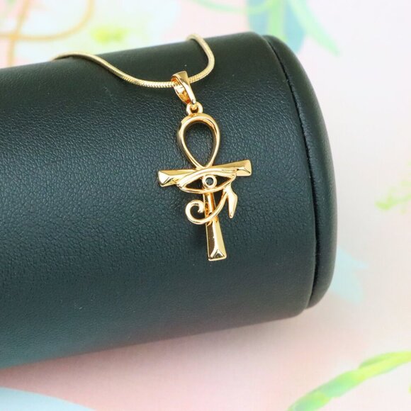 "Rose Gold Ankh Cross Pendant with Eye of Horus Design, XPPT1226 - Picture 10 of 13